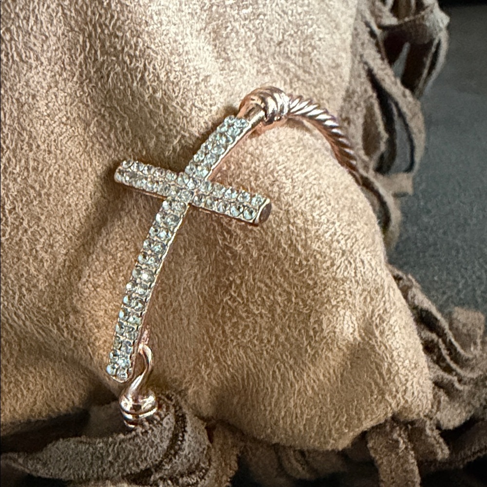 Rose Gold Crystal Cross Bangle Bracelet - Women Jewelry